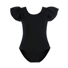 Stelle Girls Leotards Black Ballet Dance Leotards Ruffle Short Sleeve Gymnastics Outfits(Toddler/Little Kid/Big Kid)(Black, 90)