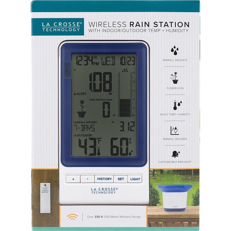 La Crosse Technology 724-1415BL Wireless Rain Station with Temperature and