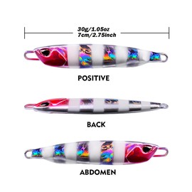 Jigging Lures Fishing, 30g Slow Jig Baits, Offshore Micro Jigs for Tuna King Sna Grouper Bass, Metal Jig with Treble Hook and Assist Hooks 7 Pieces