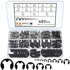 680 Pcs E Clips, Circlips Assorted Sizes, External Retaining Ring Assortment Set, E-Clips, C-Clips, Snap Rings, Black Carbon Steel Snap Opening Ring Circlips Kit, 13 Sizes, M1.5-M15
