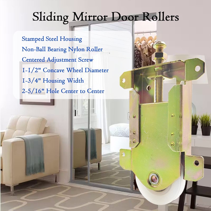 Sliding Mirror Door Rollers Assembly Fit Contractors Part #W8020, 1-1/2"