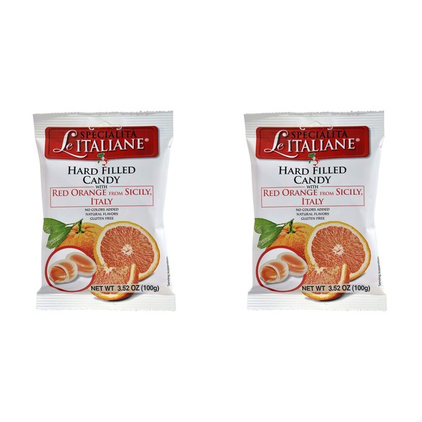 Serra Le Italiane, Italian Natural Hard Candy Filled With Red Orange From Sicily Italy, 3.5 Ounce Pack of 2