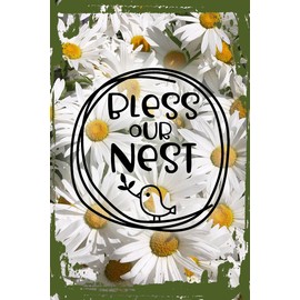 Daisy Flower Wall Sign Bless our nest bird silhouette funky home love family Hanging Wall Sign 8 x 12 Decor Funny Gift