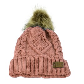 Belle Donne - Women's Winter Fleece Lined Cable Knitted Pom Pom Beanie Hat - Pink