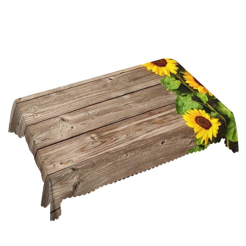 Walmsco Tablecloth Brown Wooden Board Sunflowers Decor For Dining Room