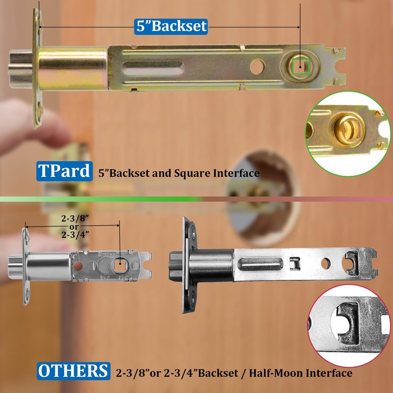 TPard 5" Backset Latch Keyed Entry Door Knob with Lock