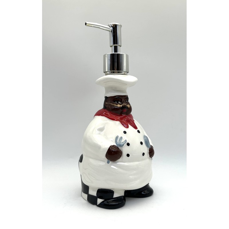 ACK Hand Painted Ceramic Happy Chef Collection Refillable Soap Dispenser,