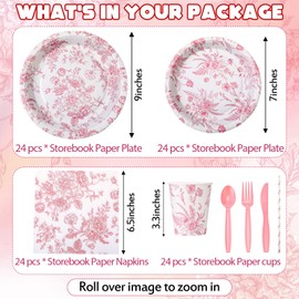 Yungyan 218 Pcs Floral Party Plates Pink and White Tableware Set Wildflower Paper Plates and Cups and Napkins Tea Party Supplies Disposable Party Plates for Wedding Bridal Shower Birthday Baby Shower