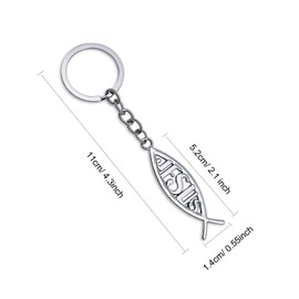 Winluu Jesus Fish Christian Keychain Metal Christian Fish Jesus Fish Key Ring Keychains Emblem Badge Car Creative Key Chain (Chrome)