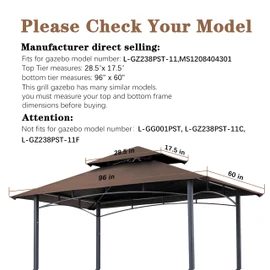 SCOCANOPY Replacement Canopy Grill BBQ Gazebo Roof Top, for Gazebo Model L-GG001PST-F,(Brown)