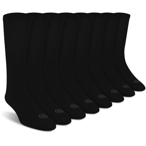 Doctor's Choice Diabetic Socks for Men, Seamless Crew Socks with Non-Binding Top, Provides Extra Comfort for Gout, 4-Pairs, Black, X-Large, Size 13-15