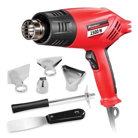 Powerbuilt Heat Gun Heavy Duty 1500W 2 Spd 622-1022F 7 Pc Nozzles Case - 240068 , Red