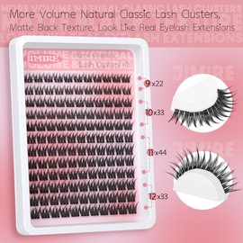 Natural Lash Clusters Wispy Cluster Eyelash Extensions 9-12MM Volume Individual Lashes 132Pcs CC Curl Classic Eyelash Clusters Soft Lash Extensions Easy to Apply for Beginners by JIMIRE