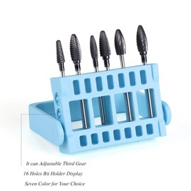 Beaupretty Nail Drill Bits Holder,16 Holes Drill Bit Holder Organizer Poratble Storage Box Manicure Nail Art Rack Grinding Head Holder,Light Blue