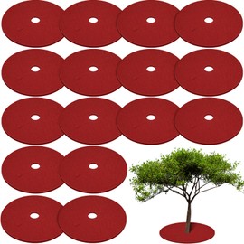 Shimeyao 16 Pcs 32. 2 Inch Non Woven Tree Mulch Ring Round Tree Weed Barrier Mat Reusable Landscape Protector Base Barrier Fabric for Weed Root Protection (Red)
