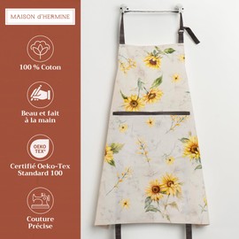 Maison d' Hermine Cloth Apron 100% Cotton (70 cm x 85 cm) 1 Piece Adjustable Neck Strap Easter Apron with Center Pocket & Long Ties for Chef, Women & Men, Wedding Use, Candice - Spring/Summer
