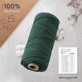 goldmariechen Premium Macrame Yarn (Fir Green) | 3 mm x 100 m | 100% Cotton | Plastic-Free Packaging | Macrame Cotton Yarn for DIY Crafts