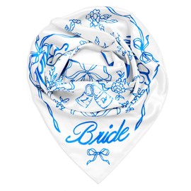 xo, Fetti Bride Head Scarf, 27x27 in | Bachelorette Bandana, Bridal Headwear, Bach Party Accessory, Bridesmaid Gift, White Wedding Handkerchief, Something Blue Silk Hat