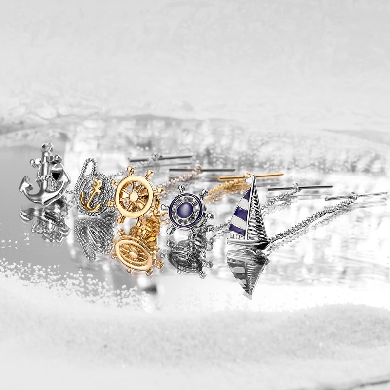 Silver Tone Tie Pin Tie Tack with Chain Partty Accessories
