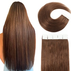 VINBAO 18 Inch Real Hair Extensions Brown Glue Light Brown 20pcs/50g Real Human Hair Light Brown Remy #4 (Tape#4-45cm)