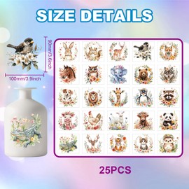GLOBLELAND 25 Blatt Retro Tiere Bunte Einmachglas Aufkleber Blumen Kunststoff Aufkleber Selbstklebender Laternenglas Aufkleber Für Fenster Lampen Glas Tassen Vasen Kunst Heimdekoration