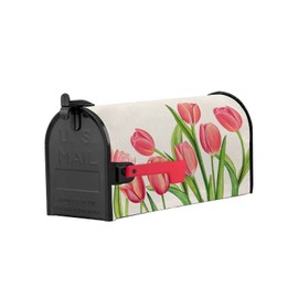 Tulip Magnetic Mailbox Cover - Mother's Day Rustic Watercolor Pink Tulip Spring Flower Floral Mailbox Covers Standard Size 21x18inch Polyester Mailbox Wraps Cover For Home Garden Outdoor Decoration