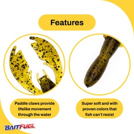 BAITFUEL PACA Craw Creature Bait Infused with Supercharged X55 Formula Gel | 5-Inch, Watermelon Crawfish