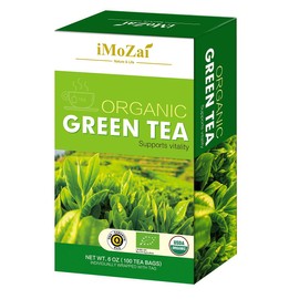 Imozai Organic Green Tea Bags 100 Count Individually Wrapped