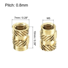sourcing map Knurled Insert Nuts, 100Pcs M5 x 10mm L x 7mm OD 3D Printing Brass Nuts Female Threaded Inserts Brass Heat Set Insert Embedment Nut