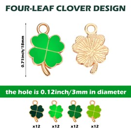 48 Pieces St. Patrick's Day Shamrock Charms Lucky Four Leaf Clover Charm Pendants Assorted Shamrock Pendant DIY Jewelry Accessories for Necklace Bracelet Earrings Making, 4 Colors (Golden Base)