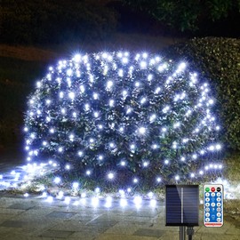 WBao Solar Christmas Net Lights, 360LED 11.5ft x 6.9ft Christmas Bushes Lights with Remote, 8 Lighting Modes, Timer, Waterproof Design for Lawn, Bushes, Trees Outdoor Christmas Decorations, Cool White