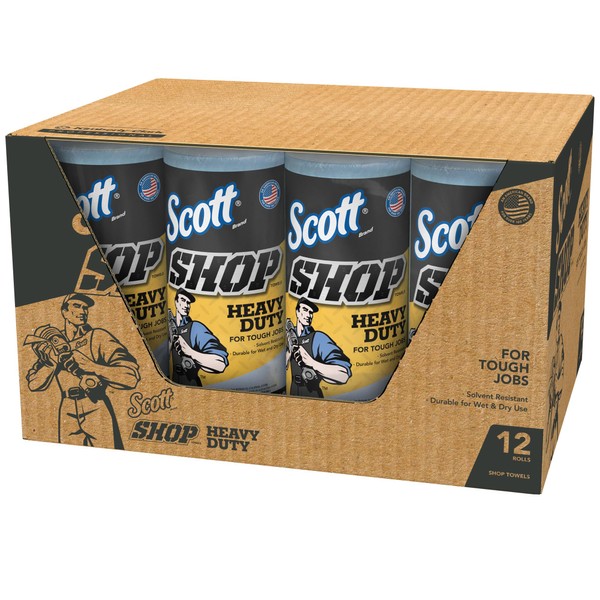 Scott Shop Towels Heavy Duty (32992), Blue Shop Towels for Solvents & Heavy-Duty Jobs, 60 Sheets / Roll, ( Pack Of 12 Rolls )