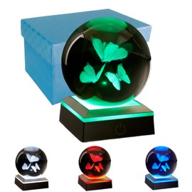 3.15 inch Butterfly Crystal Ball Lamp, 3D Crystal Butterfly Night Light with LED Colorful Lighting Touch Base, Butterfly Model Lamp, Home Room Decor, Gift Box Packaging (Butterfly)