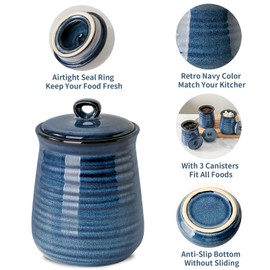 Hasense Hasense Kitchen Canisters Set with Airtight Lid for Countertop, 25 Ounce Ceramic Vintage Food Storage Jars Containers Set of 3 with Cover for Coffee, Sugar, Tea, Spice, Candy and Nut, Navy