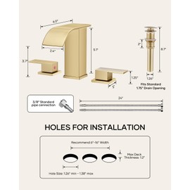 AVSIILE Waterfall Bathroom Faucet 3 Hole, Brushed Gold 8 Inch Widespread Modern 3 Piece Bathroom Sink Faucet, Touch On Lavatory Faucet for Vanity RV Restroom, Curved Spout