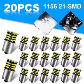 Wowpartspro 20x 1156 1141 1003 21-SMD LED RV Camper Trailer Interior Light Bulbs Super White