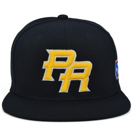 Puerto Rico Snapback Hat US Embroidery Flag 3D PR Flat Bill PR Baseball Cap (Black - Gold White)
