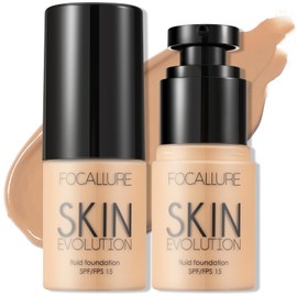 FOCALLURE 2 Pcs Liquid Foundation, Skin Evolution Foundation + Concealer, Full Coverage Foundation Makeup, Durable, Waterproof, Oil-Control, Hides Wrinkles & Lines, Natural