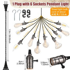 Tujoe Vintage Pendant Light Sockets Light Cord Kit with Switches DIY Light Bulb Socket with Cord for E26 E27 Lamp Socket Lantern Bedroom Living Room Decor(1 Plug with 10 Sockets,1 Pcs)