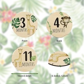 7 Pcs Baby Milestone Cards, Wooden Baby Monthly Milestone Cards Double Sided Round Month Baby Signs Cards for Baby Shower Photo Prop