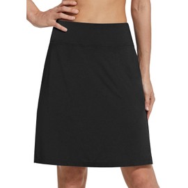 BALEAF Women's Golf Skirt 20" Knee Length Skorts Ladies Long Tennis Skorts with Zipper Pocket UV Protection Black XS