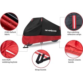 NEVERLAND Motorcycle Tarpaulin Outdoor Motorcycle Cover Waterproof Winterproof Motorcycle Tarpaulin 210D Motorcycle Garage Tarpaulin Indoor Cover for Motor Scooter 220 x 95 x 110 cm