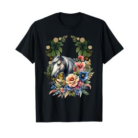 Horse Horses Girls Women Children Child Rider Flowers Gaul T-Shirt