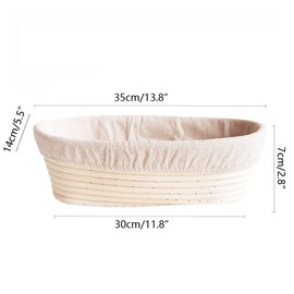 I-LAN 14 Inch Natural Rattan Oval Bread Baking Banneton Proofing Basket with Liner,Bread Sourdough Proofing Basket Bowl with Liner,Brotform Dough Rising Basket with Liner 14"x5.5"x3"
