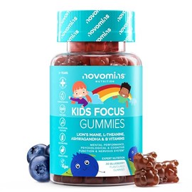 Focus Gummies for Children - 30 Gummies - with Lion Mane, Ashwagandha, L Theanine, Taurine, Iodine & Vitamin B12 - for Focus & Concentration - Brain Supplement - Novomins