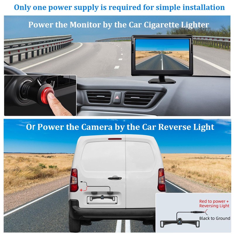 Kairiyard License Plate Backup Camera with 5in Monitor, 170 Degree