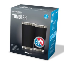BluePeak - Juego de vasos con aislamiento al vacío de acero inoxidable de doble pared, paquete de 2. Incluye tapas para beber, tapas deslizantes a prueba de derrames, pajitas, cepillo de limpieza y caja de regalo (20 oz, negra)