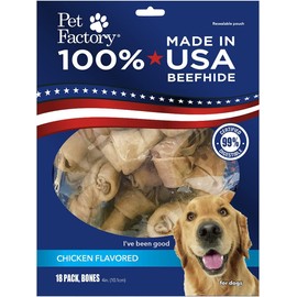 Pet Factory 100% Made in USA Beefhide 4-5" Bones Dog Chews - Available in Multiple Flavors