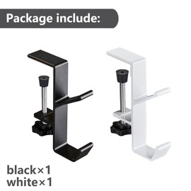 KISOY 2PCS Desk Hook, Under Desk Handbag Hanger Purse Hook for Table,Backpack Hanger Purse Holder for Desk Adjustable Can Hook Bags, Umbrellas,Headphone Holder(1White+1Black)