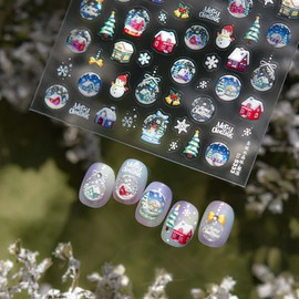 Christmas Snowflake Nail Stickers for Nail Art - Winter Nail Art Stickers Lgloo Lights 5D Embossed Nail Decals Self-Adhesive Nails Supply Manicure Sliders Snowman Sticker for Nails Decoration